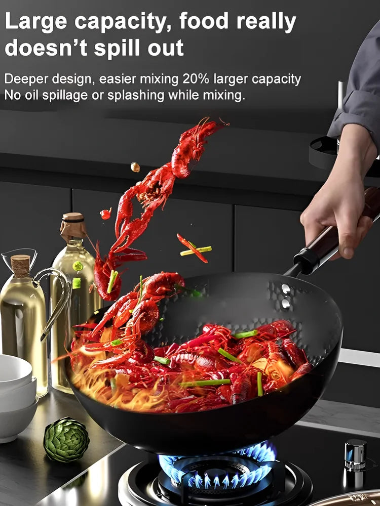 Big Belly Pot Deepened Non-stick Iron Pot Flat Bottom Uncoated Small Frying Pan Iron Pan with Lid Uncoated Frying Pan Big Belly