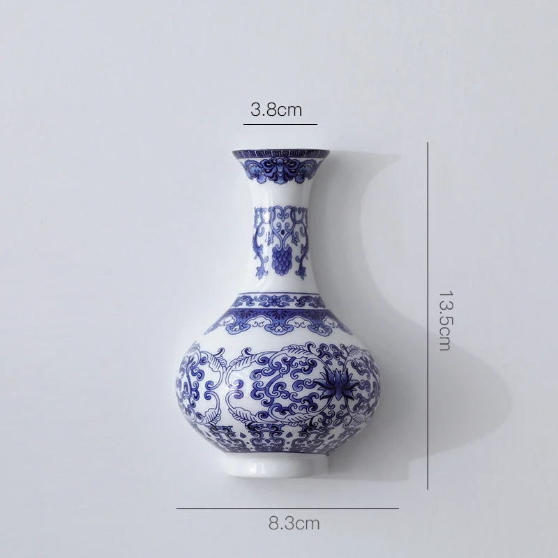 Ceramic Vase Antique Blue And White Porcelain Flower Container Home Living Room Decor Small Vase Wall Hanging Crafts Ornaments