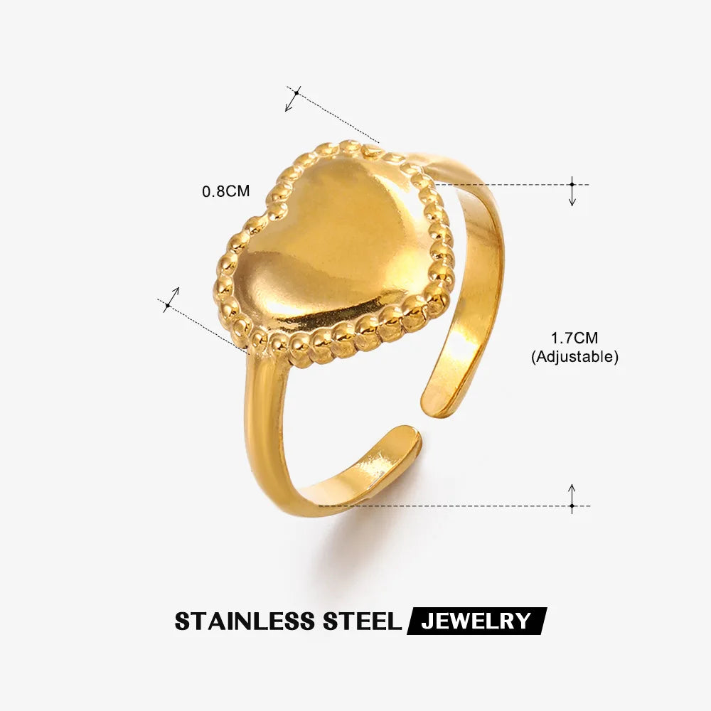 2023 New Gold Color Stainless Steel Finger Ring Minimalist Metal Heart Love Opening Ring for Women Girls Party Jewelry Gift