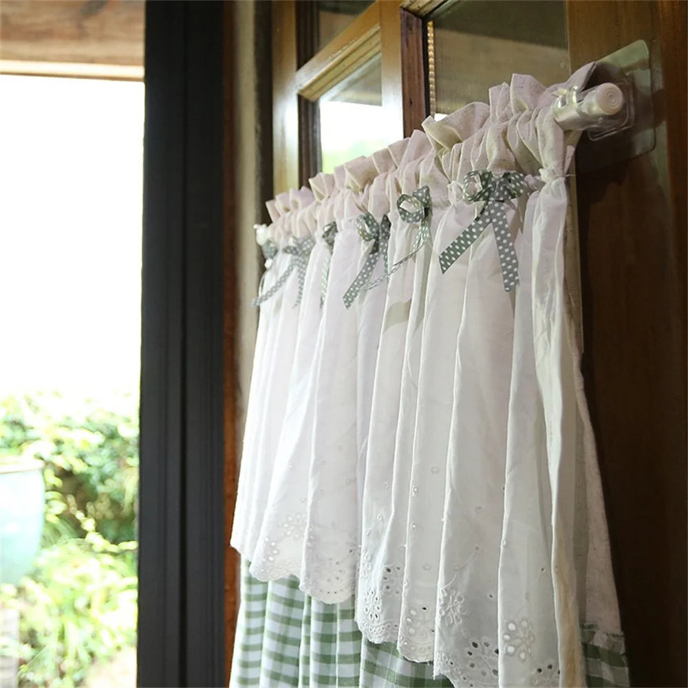 Clochef-plaid linen curtains for kitchen, short curtains with pocket and pocket, small window treatment, living room, 1pc
