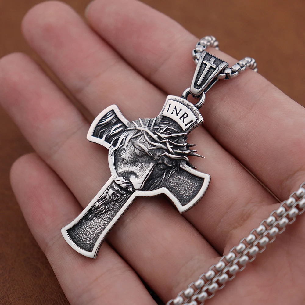Stainless Steel Christian Jesus Cross Pendant Chain Trend Charm Crisscross Jesus Necklaces Men chains Jewelry Gift Dropshipping