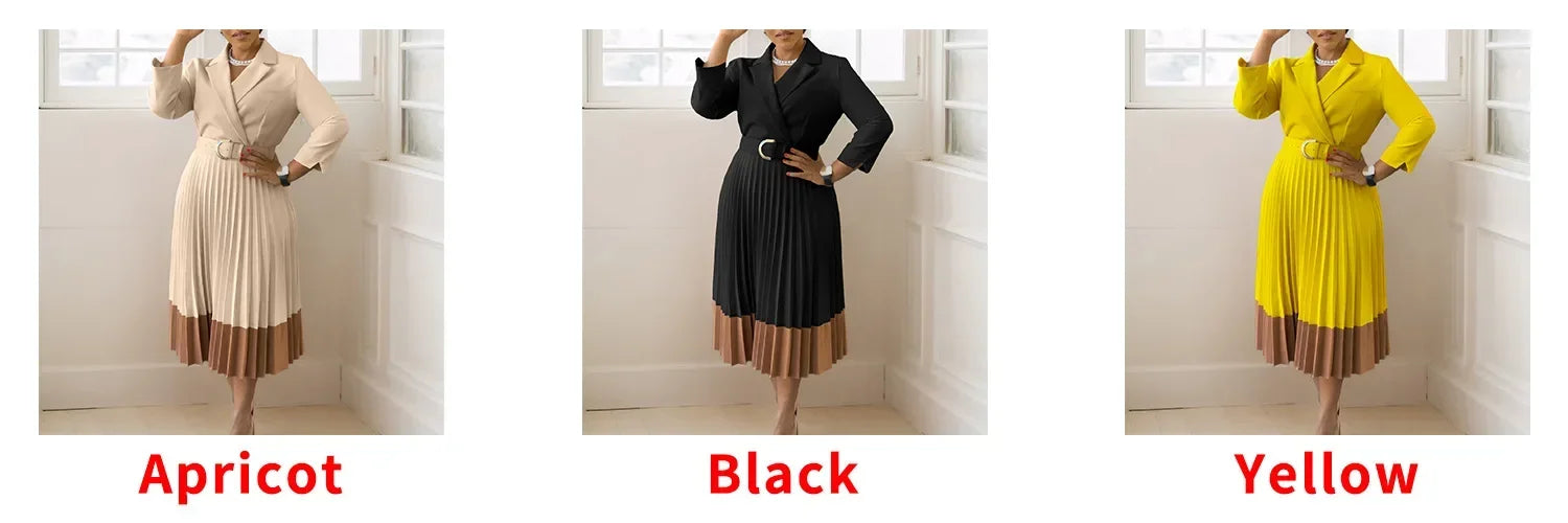 A-line Pleated Blazer Dresses for Women High Waisted Party Suit V-neck Long Sleeved Elegant African Modest African Work Wear New