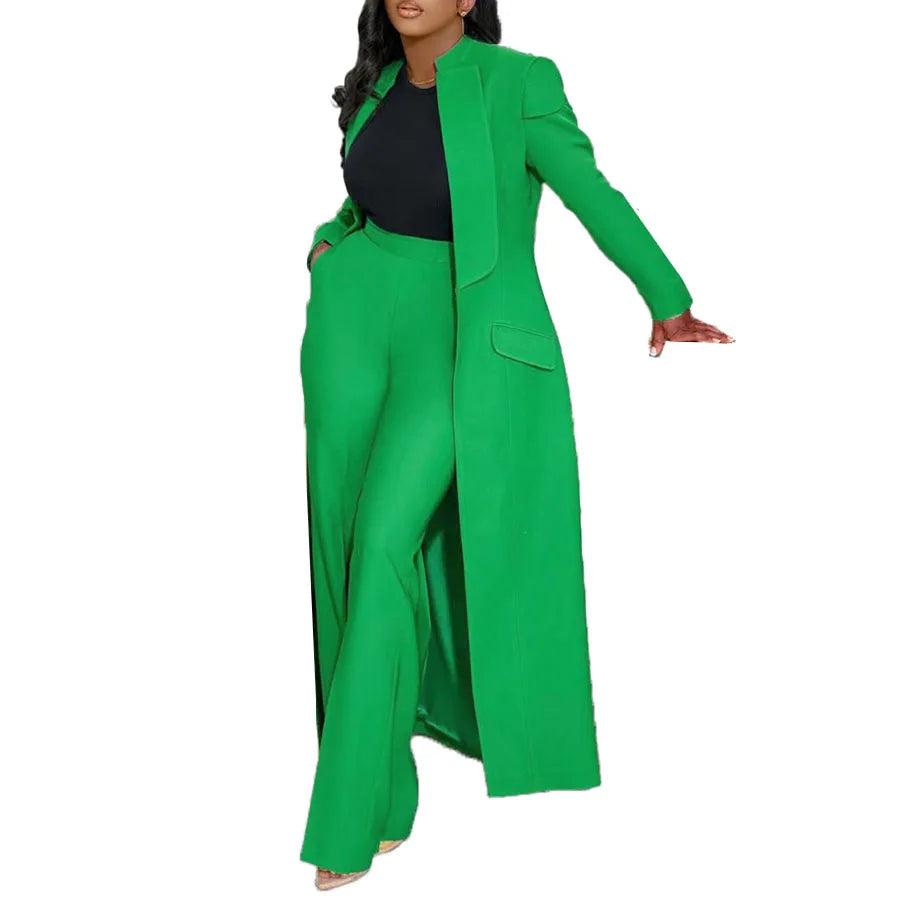 CM.YAYA Women's Set Full Sleeve X-Long Blazer Coat+ Long Pant Suit 2025 Spring Streetwear Two 2 Piece Set Africa OL Work Outfits