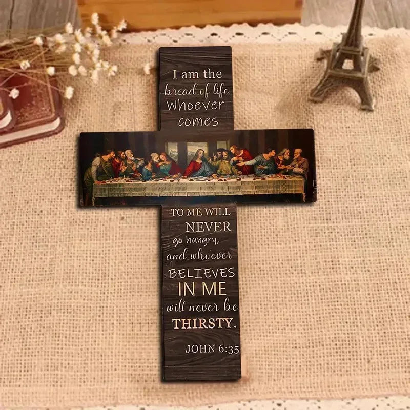 Wooden Sign: The Last Supper Scene. Cross Wall Art Plaque. Bible Scripture Wall Hanging for Home Decoration