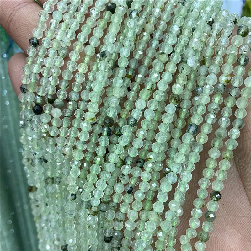 Micro Faceted Bead Natural Stone Beads Facted Green Emeralded 2 3 mm Spacer Loose Beads for Jewelry Making Necklace DIY Bracelet