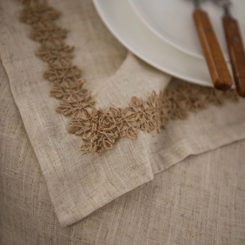 Cotton Linen Jute Lace Tablecloth for Wedding Home Party Dining Banquet Decoration Flax Fabric Table Cloth Luxurious Table Cover