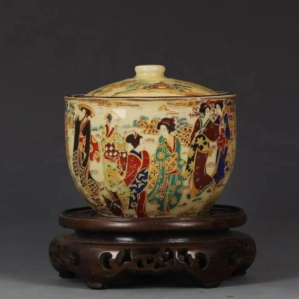 Handmade Porcelain Painted with Japanese Dowager Storage Pot Jingdezhen Home Decoration Exquisite Chinese Old Collectible