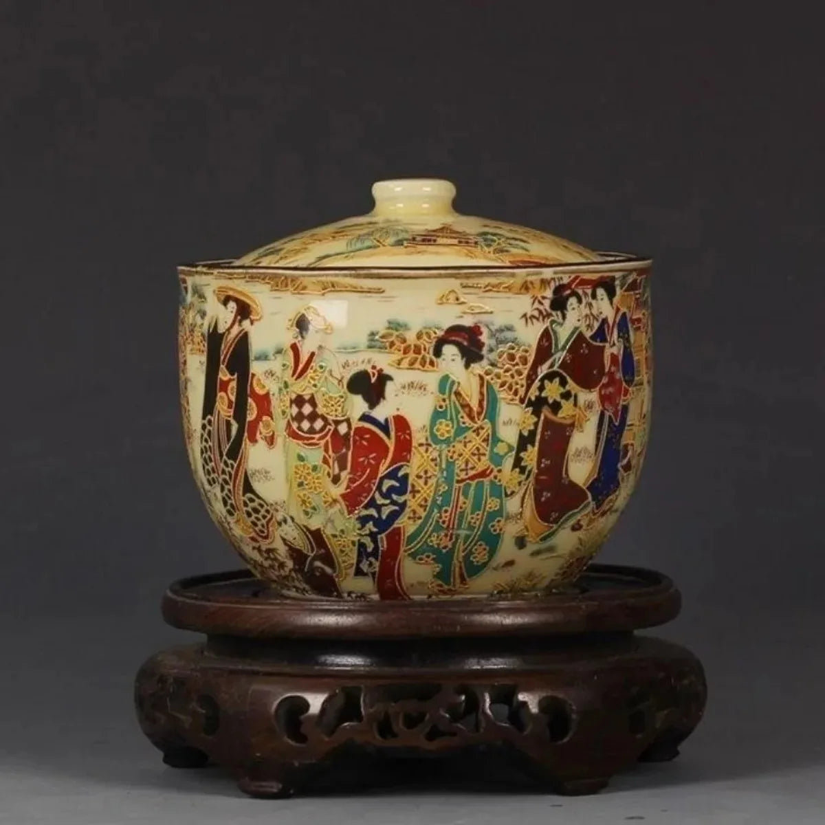 Handmade Porcelain Painted with Japanese Dowager Storage Pot Jingdezhen Home Decoration Exquisite Chinese Old Collectible