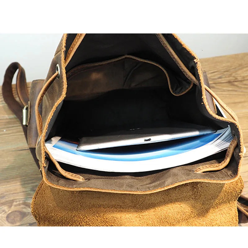 Crazy Horse Leather Shoulder Bag Retro Handmade Ladies Backpack Shoulder Diagonal Travel College School Bags For Teenage Girls