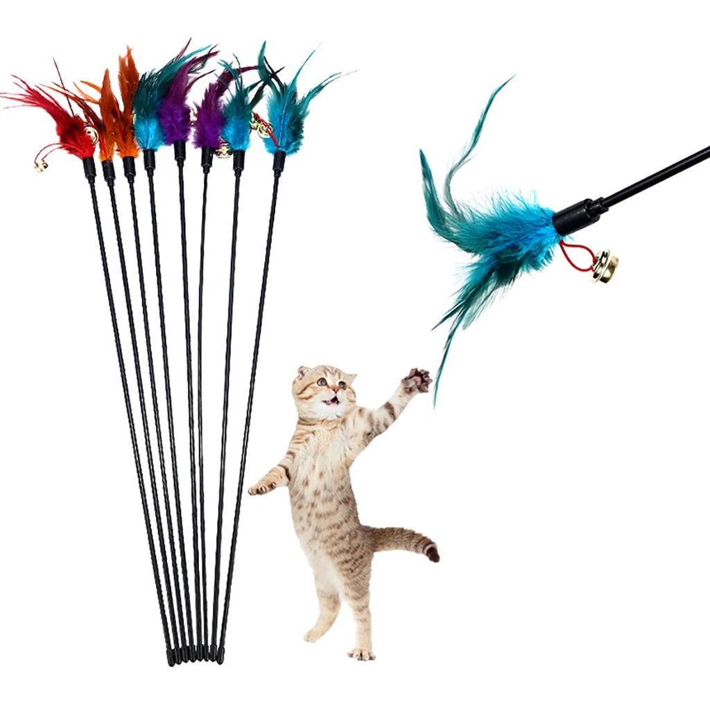 1pcs Cat Toy Cat Teaser Cat Toys Make A Cat Stick Feather with Small Bell Natural Like Birds for Cats Dropshipping Pet Toys