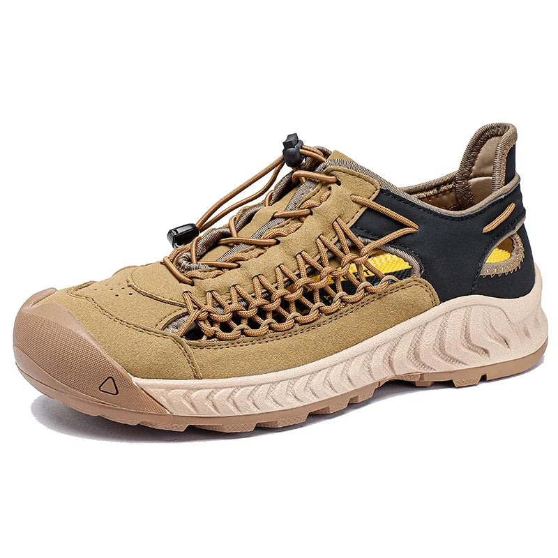 Summer Men Sandals Genuine Leather Casual Sandals Outdoor Antiskid Designer Round Toe Sandals Breathable Waterproof Beach Shoes