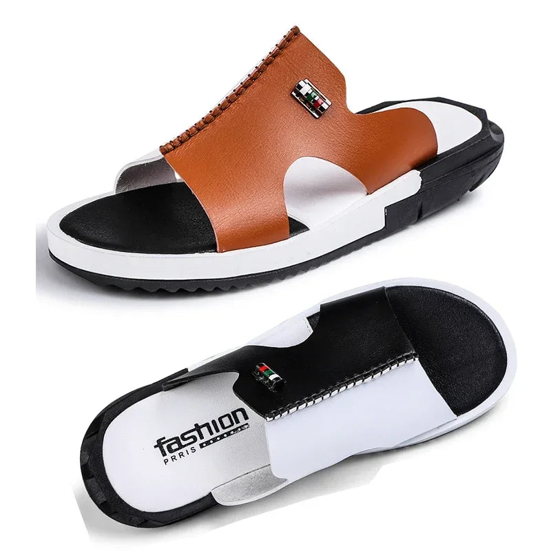 Men's Slippers Summer Leather Sandals New Non-slip Wear-resistant Beach Shoes Leather Sandals Casual Sandals Slippers Slides Men