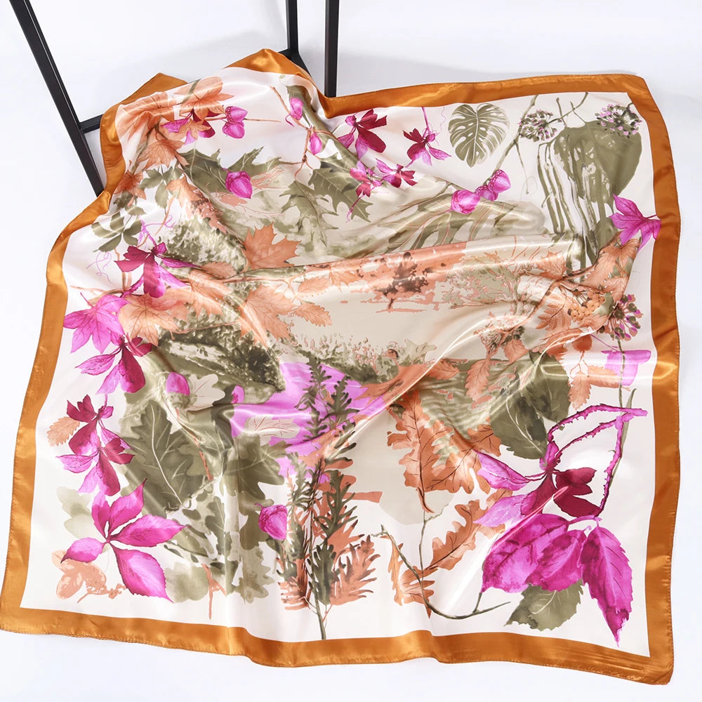 Silk Head Scarf Women Luxury Fashion Hair Scarve Summer Foulard Femme Satin Shawl Kerchief 90cm Square Headscarf Bandana Cheveux