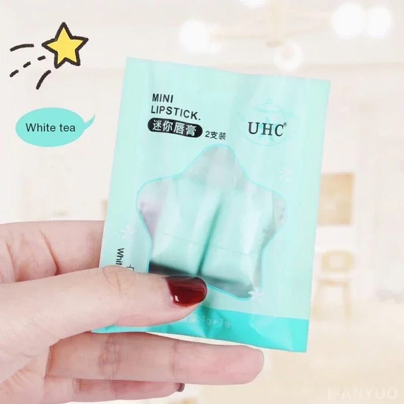 2pc Cute Fresh Tea Lip Balm Lip Oil Moisturizing Clear Transparent Lipstick Base Hydrating Natural Plant Anti-Cracking Lip Care