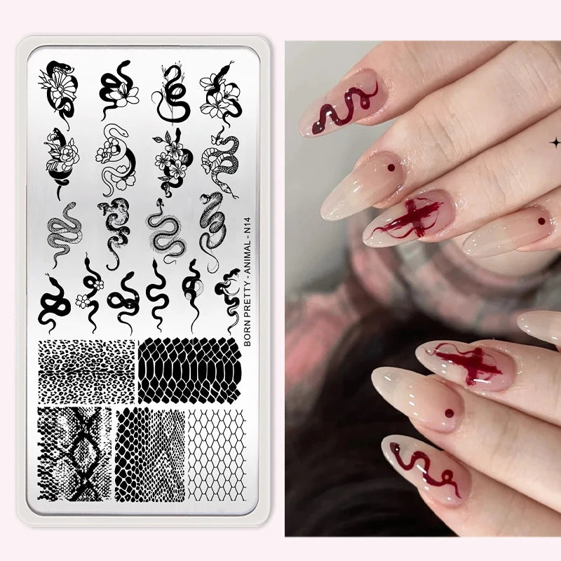 BORN PRETTY Stamping Plates Nail Art Templates Flower Natural Animal French Tips  DIY Nail Design Image Stencil Tool Manicure