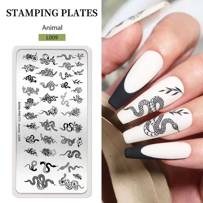 BORN PRETTY Stamping Plates Nail Art Templates Flower Natural Animal French Tips  DIY Nail Design Image Stencil Tool Manicure