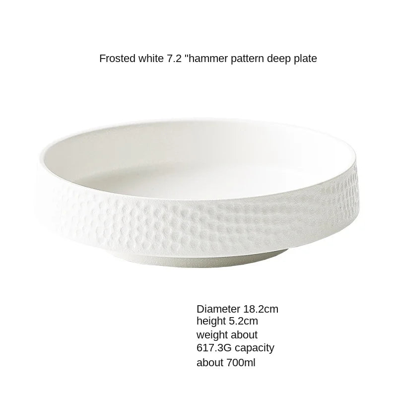 Anti-scratch Ceramic Salad Deep Plate Retro Rice Bowl Hammer Pattern Shallow Mouth Pasta Plate Western Restaurant Tableware