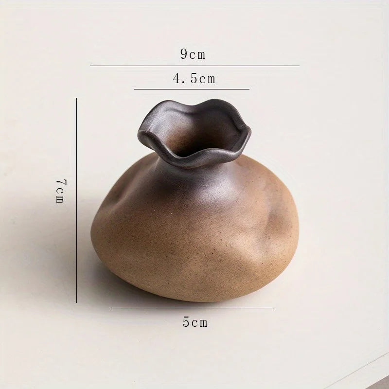 Unique Rustic Ceramic Vase in Stone Shape for Fresh and Dried Flowers Succulents and Hydroponic Plants Decor