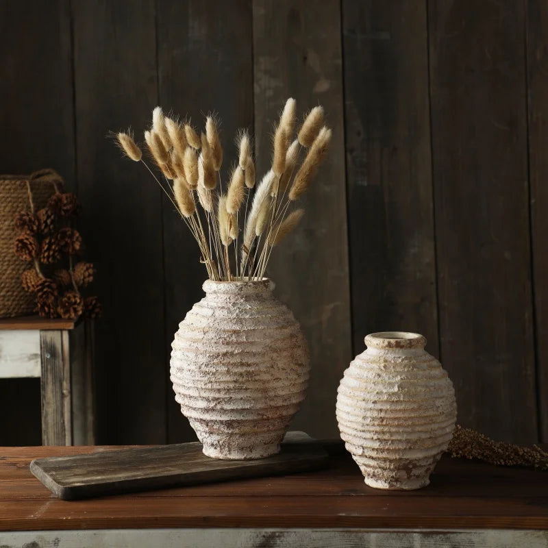 Retro Nostalgic Rough Clay Pottery Vase 21.5CM High Vasen Room Decoration Vases Vintage Handmade Style Home Decor Items