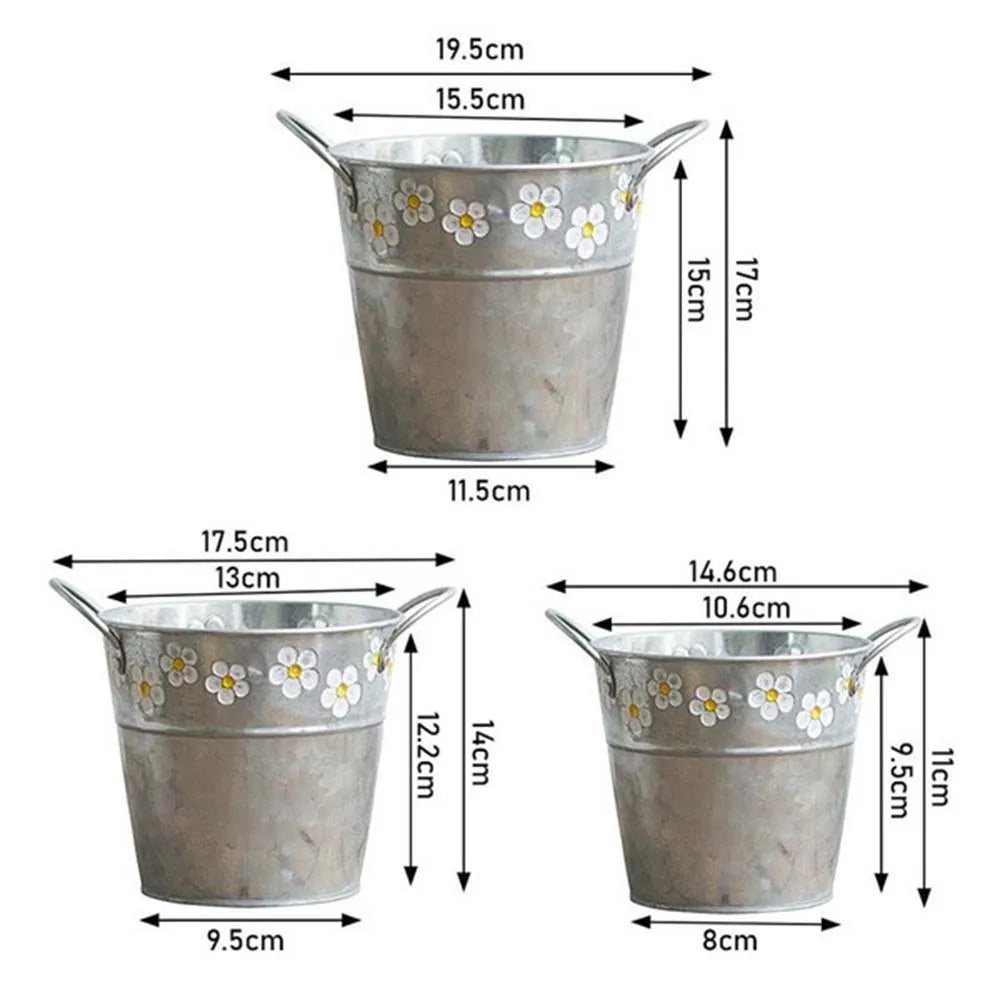 Embossed Vintage Iron Flower Pot Desktop Flowers Vase Plant Hanging Balcony Plant Bucket Planting Home Garden Decorations