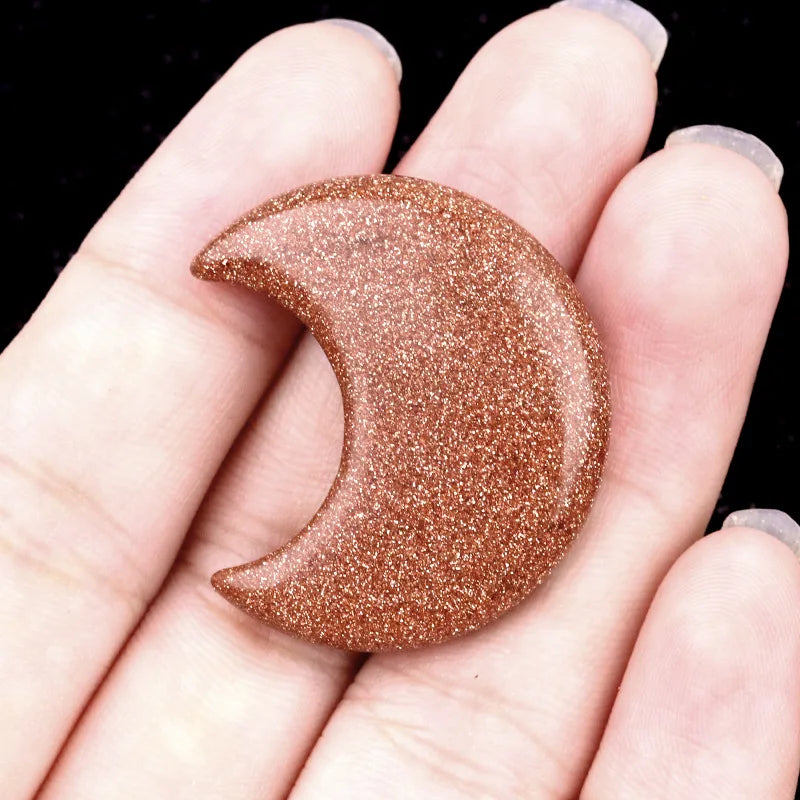 1PC Moon Shaped Natural Stones Healing Reiki Crystal 30mm Carved Gemstones for Meditation Balancing  Home Decor