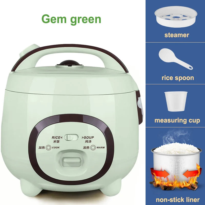 2 IN 1 1.8L Small Rice Cooker Multi-function Stew Pot Household Non-stick Inner Pot Electric Cooking Pot with Steamer