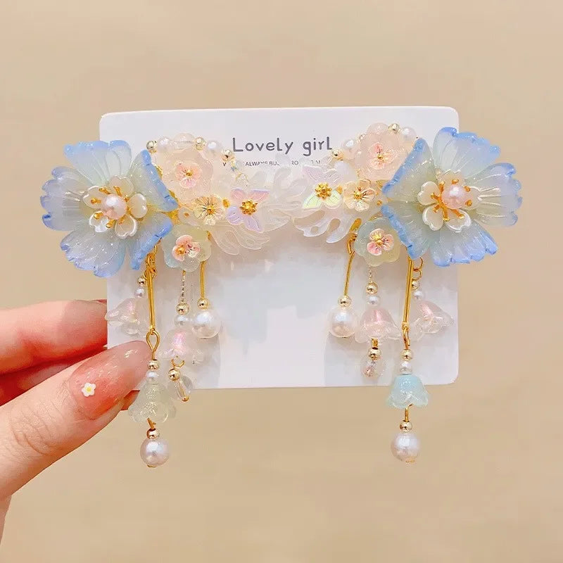 Children's Headwear Ancient Style Girl Hanfu Hair Bundle Wig Accessories Princess Dress Up Gift