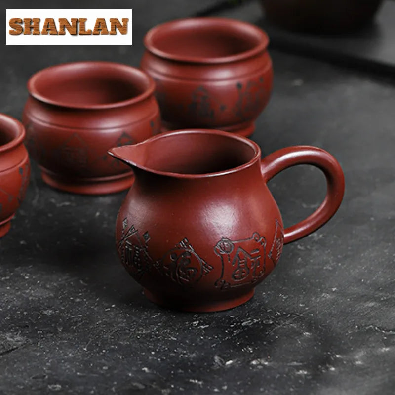 280ml Handmade Yixing Purple Clay Tea Pitcher Home Collection Raw Ore Dragon's Blood Sand Justice Cup Divide Chahai Zisha Teaset