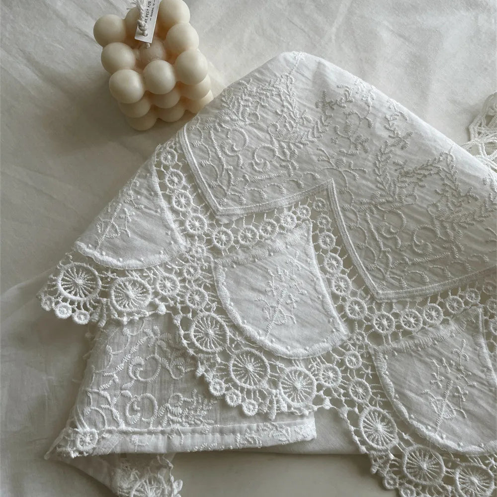 French White Lace Flower Embroidery Cotton Tablecloth for Wedding Party Decoration Table Cloth Luxurious Table Cover