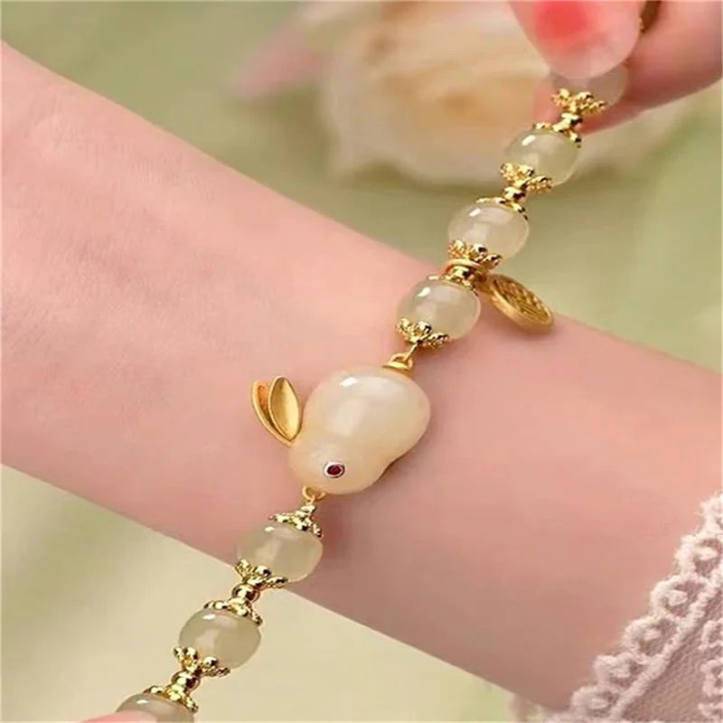 1PCS Blessing Lucky Couple Glass Friendship Rabbit Bracelet For Women Jewelry Gifts Fashion Natural Stone Bead Bracelet