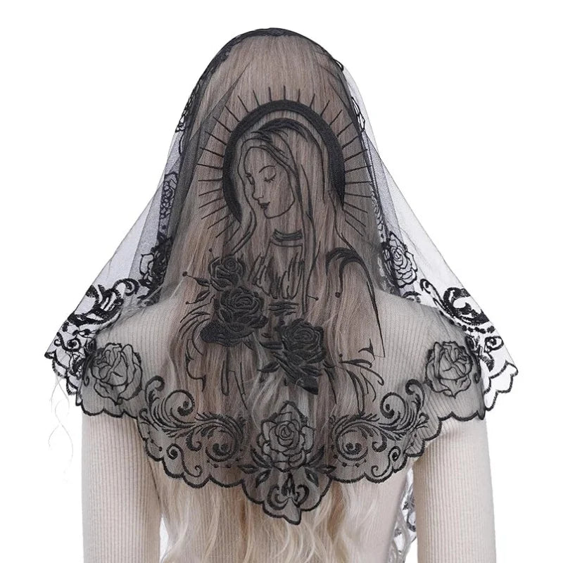 Women Head Covering Bridal Wedding Embroidery Catholic Church Veil