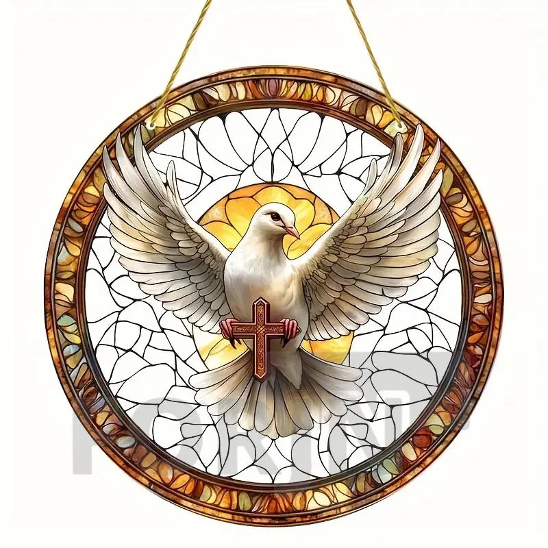 Cross Sun Catcher Acrylic Round Sign,Faux 3D Christianity Religious Pendant Plate,Home,Garden,Room,church,Holy Week&Easter Decor
