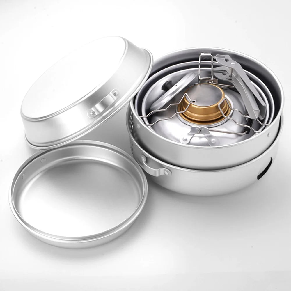 10pcs Camping Stove Kit Camping Pot Pan Stove Set Outdoor Frying Pan Kettle for Outdoor Camping Cooking Backpacking