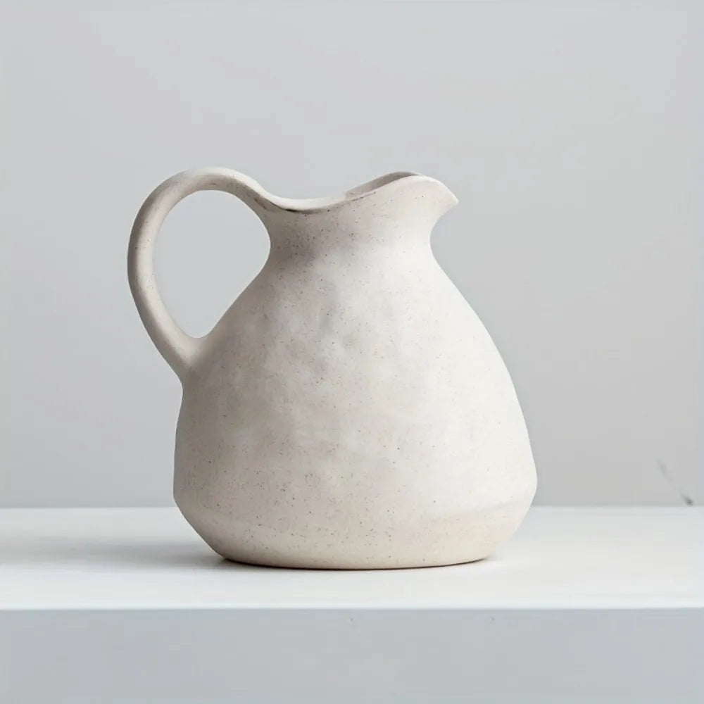 1PC Charming Rustic Ceramic Vase with Handle - Vintage Farmhouse Kettle for Home Decor & Tabletop Display