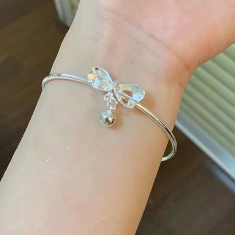 Fashion Silver Color Hollow Double Heart Bangle Women Shining Zircon Charm Bracelet Adjustable Minimalist Style Jewelry Gifts