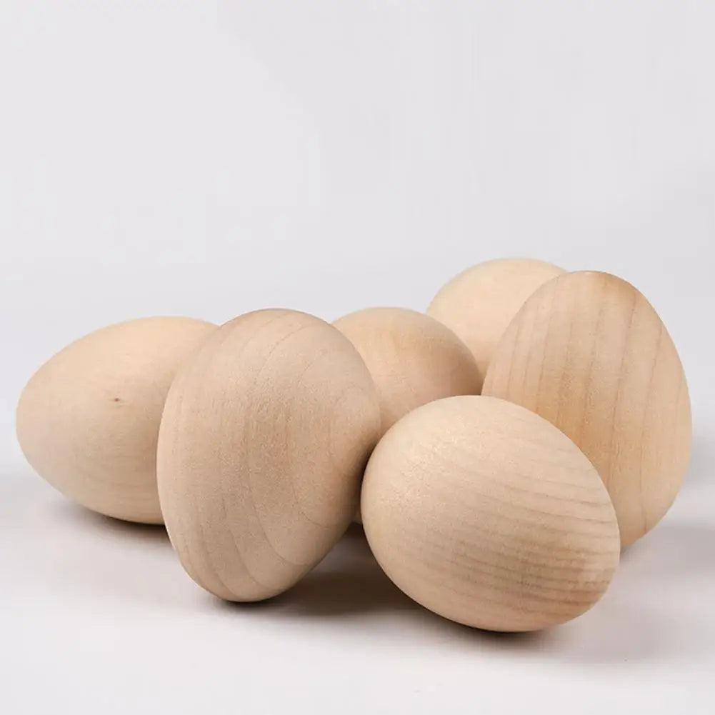 6Pcs Wooden Egg Lightweight Creative DIY Graffiti Painted Wooden Simulated Eggs Durable Natural Wood Eggs For Holiday