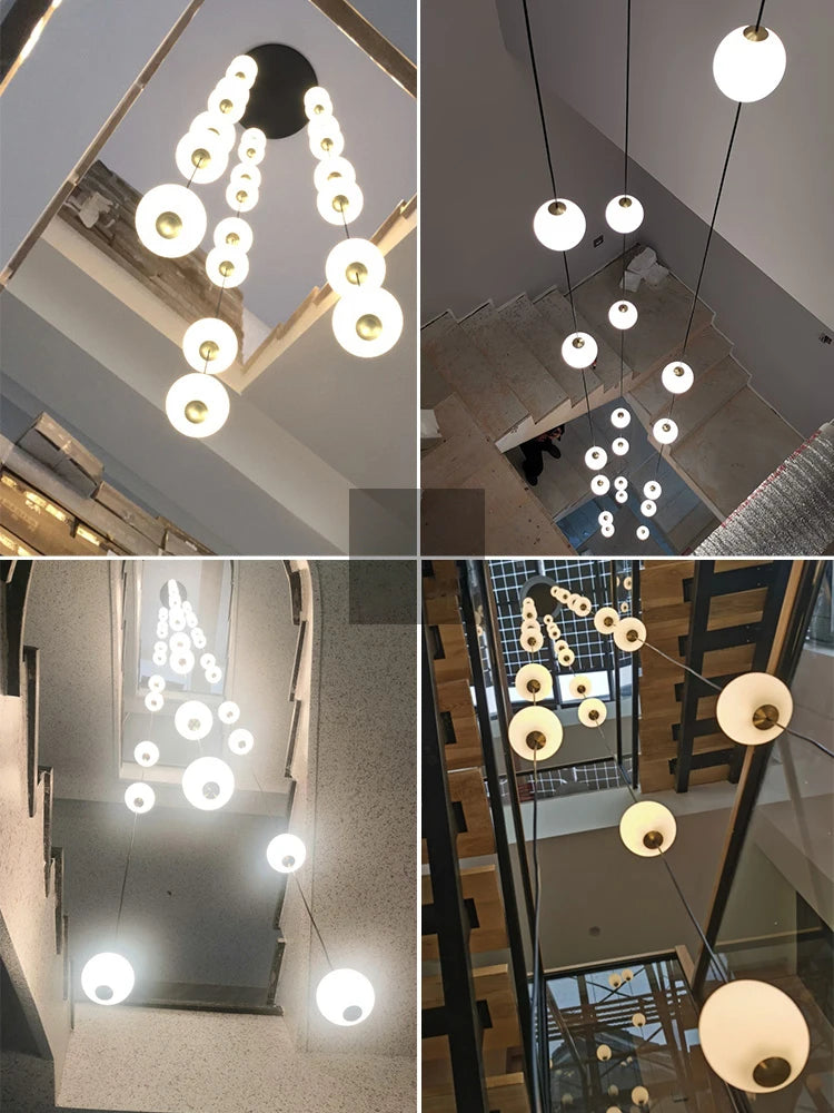 Narrow staircase chandelier Simple modern duplex Villa Apartment loft rotating stairwell minimalist hollow long chandelier