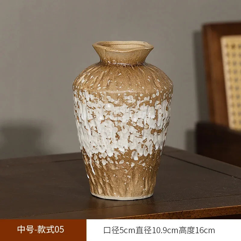 European Style Retro Style Ceramic Vase Living Room Advanced Sense Coarse Clay Pot Simple Dried Flower Arrangement Decoration