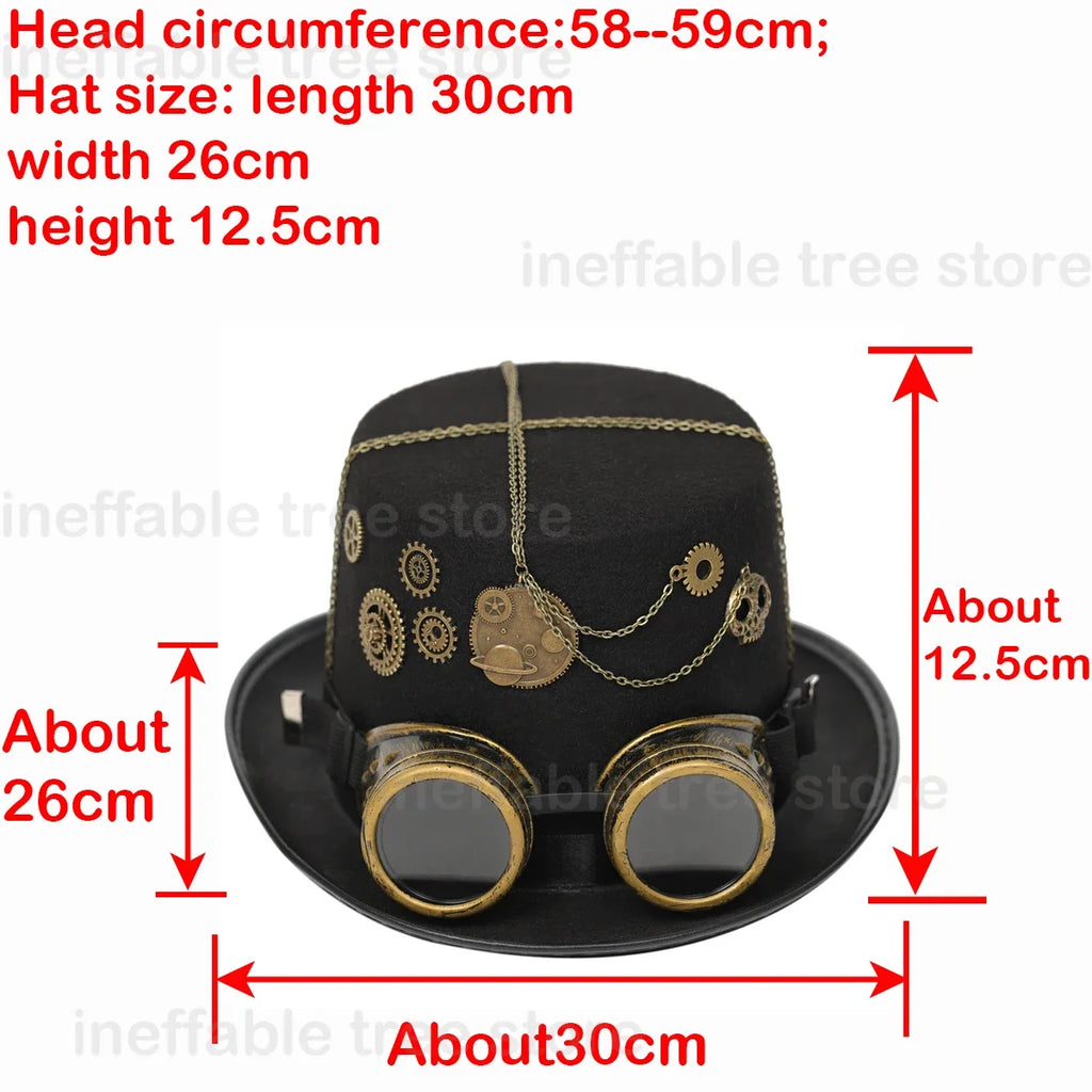 Gothic Headwear Steampunk Hat Victorian Top Magic Gears Goggles Chain Top Hats for Dress Up Halloween Cosplay Costume Fedora Cap
