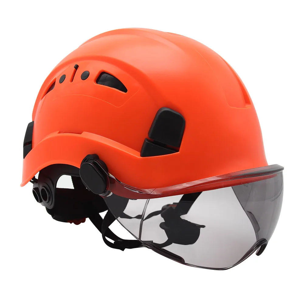 CE Safety Hard Hat with Visor Adjustable Vents Work Cap Head Protective Safety Helmet with Goggles Outdoor Riding Climing Rescue
