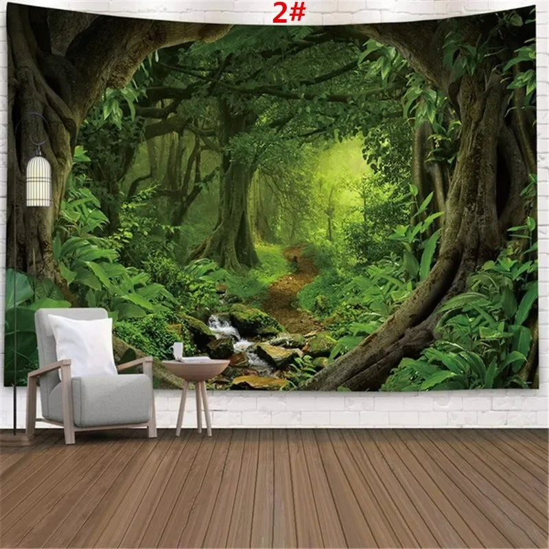 Home Decor Tapestry Beautiful Landscape Sunlight Through Forest  Wall  Sofa Bedroom Dorm