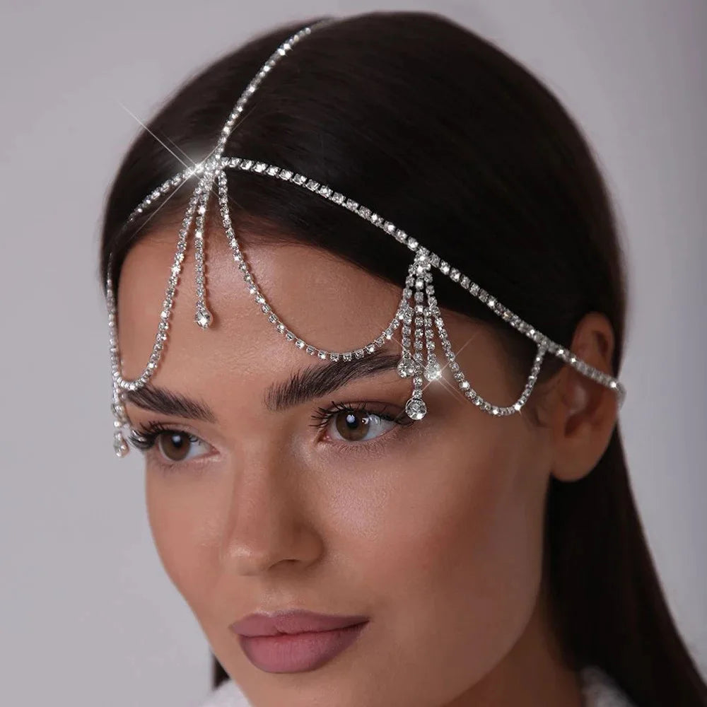 Boho Bridal Wedding Head Chain Bohemian Pendant Forehead Headband Chain Hairbands for Women Headpiece Hair Jewelry Accessories