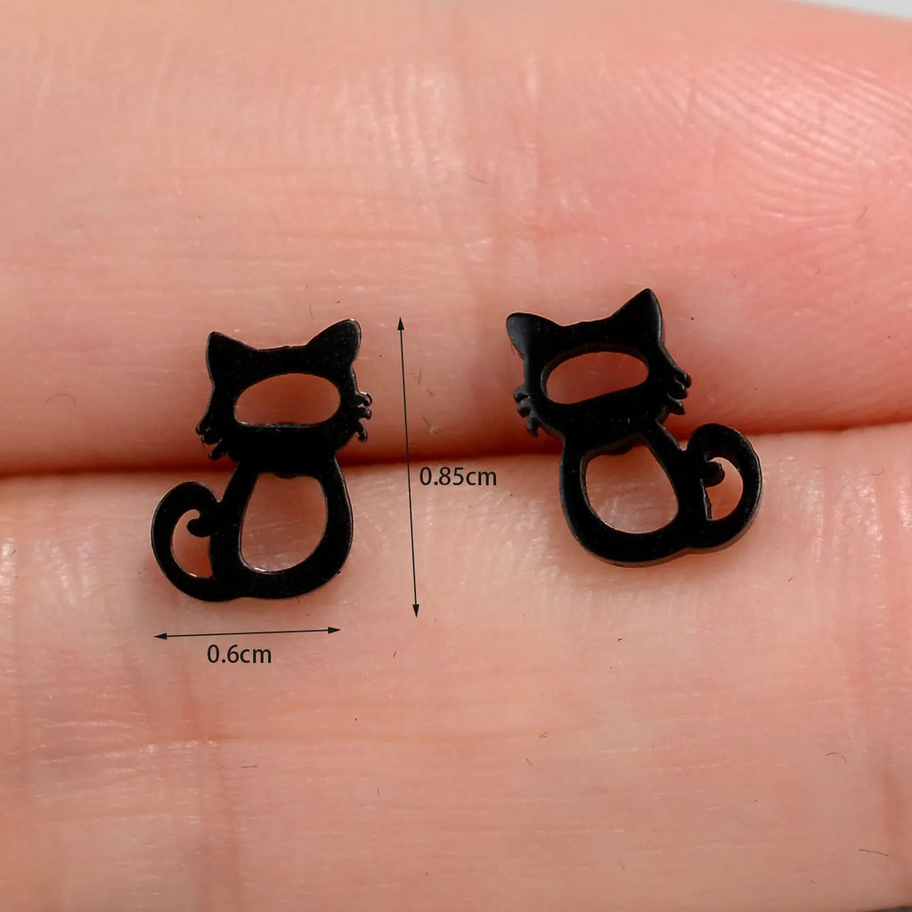 Minimalist Stainless Steel Earings Mini Heart Star Geometric Stud Earrings For Women Cute Cat Dog Flower Leaf Earrings Jewelry