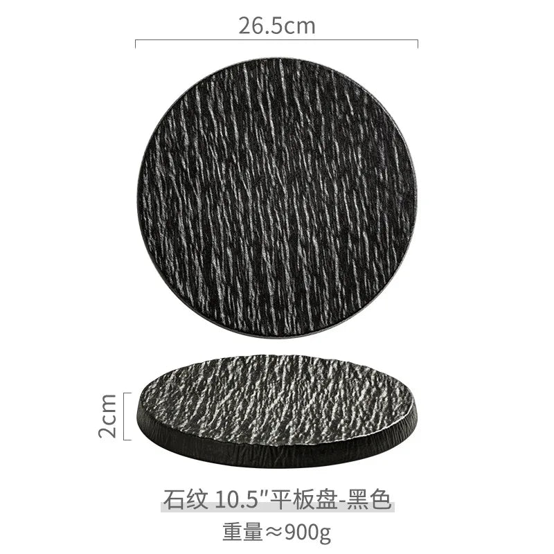 Main Dish Tableware Rock Plate  Stone Grain Ceramic Western Food Steak Plate Japanese Plate Home Western Food Display Tray