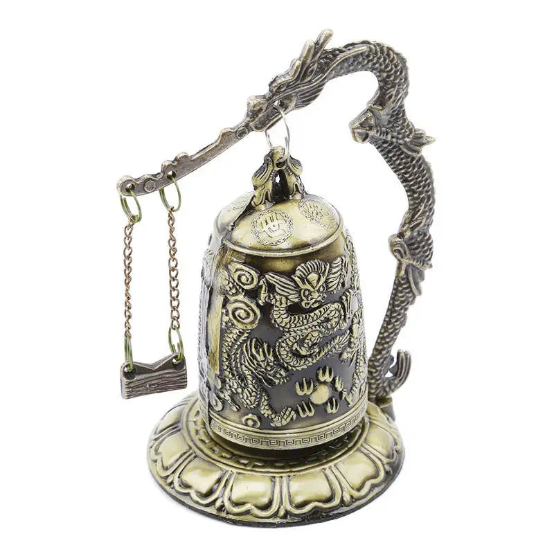 Exquisite Antique Home Decoration Zinc Alloy Vintage Style Bronze Slot Dragon Carved Buddhist Bell Chinese Geomantic Artware 1PC