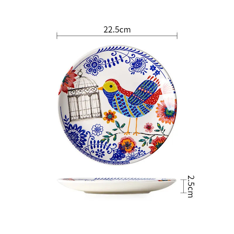 Exquisite Ceramic Plates Round Steak Dinner Pasta Plate Underglaze Colour dishware Kitchen Accessories Home Salad Plate