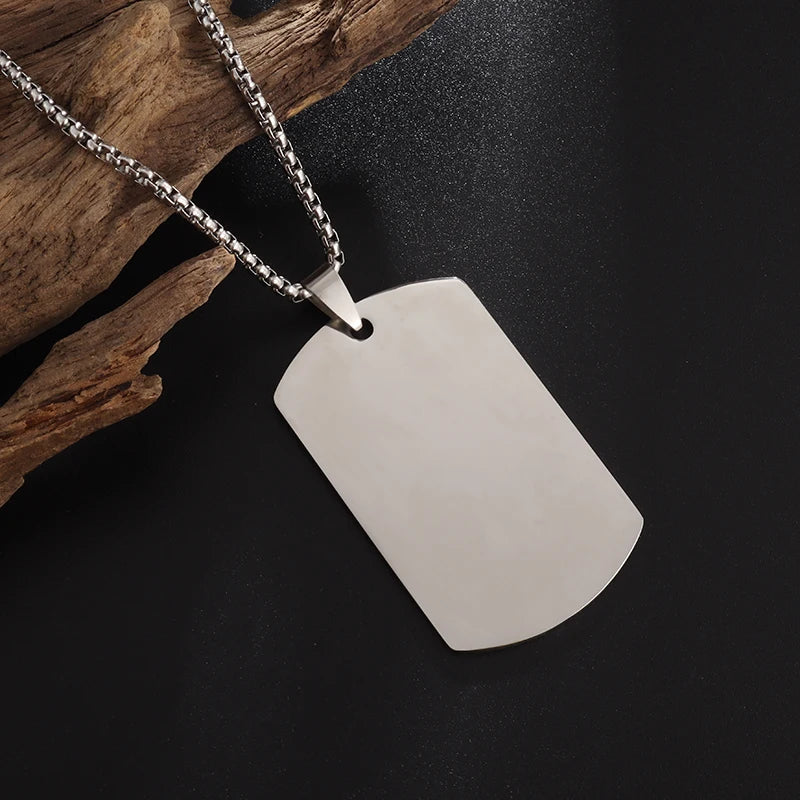 Stainless Steel Classic Geometric Polygonal Black Square Natural Stone Necklace Pendant for Men Fashion Casual Punk Jewelry Gift