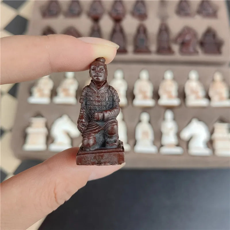 Terra Cotta Warriors Antique Small Chess Pieces Chess Leather Chess Board 27cm (10.63in) Handmade Characters Parent Child Games