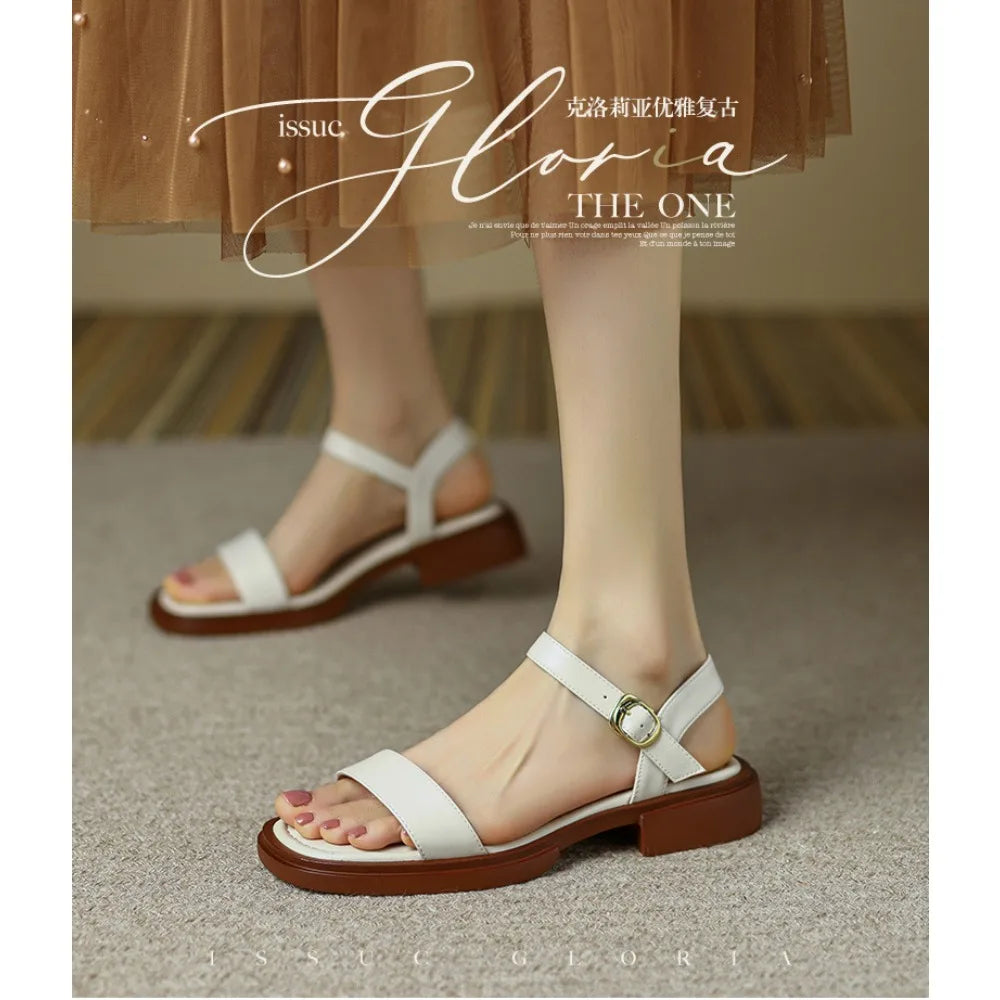 Summer Women Sandals Low Heels Basic Genuine Leather Office Ladies Casual Outdoor Shoes luxury sandal Concise zapatos de mujer