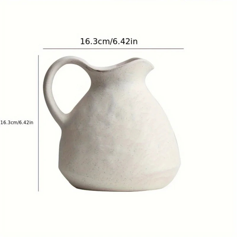 1PC Charming Rustic Ceramic Vase with Handle - Vintage Farmhouse Kettle for Home Decor & Tabletop Display